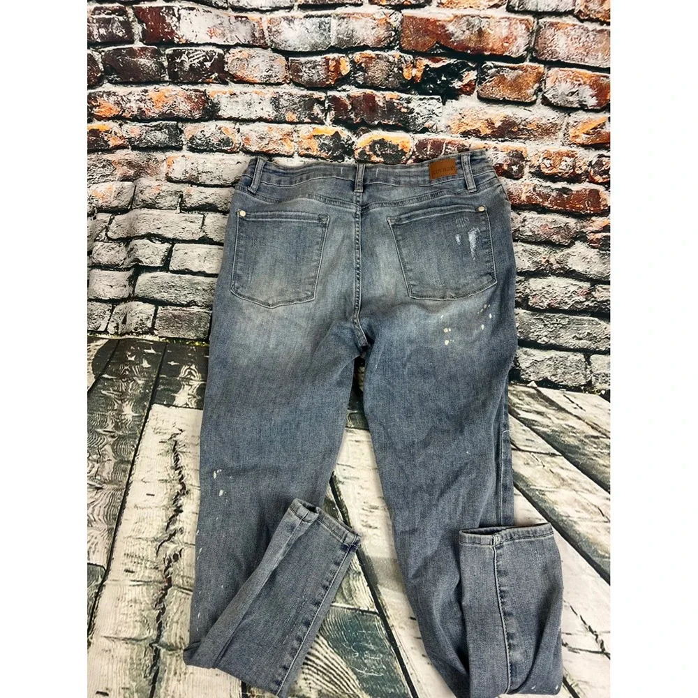 Judy Blue Skinny Jeans Size 13/31 Distressed‎ Ripped Paint Splatter Denim - Picture 3 of 8